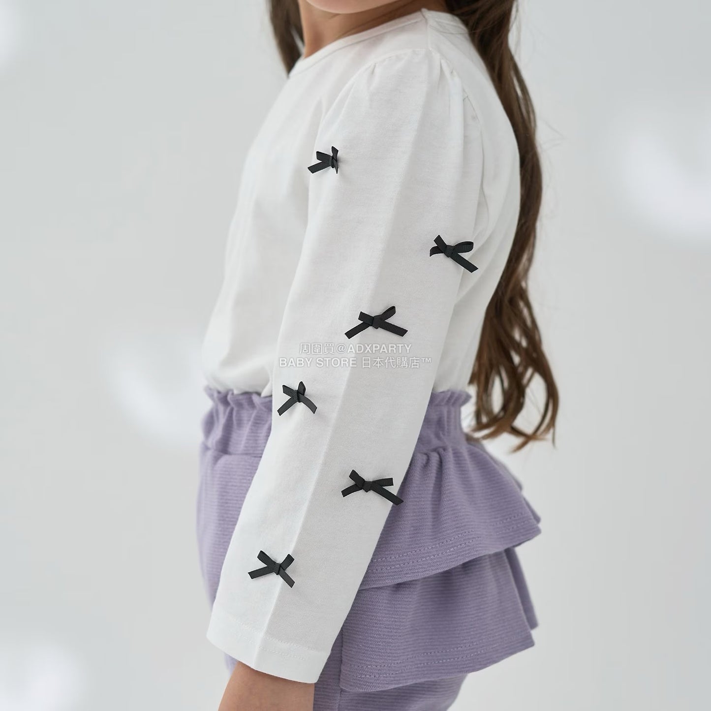 日本童裝 Ly# mine [柔軟棉] 蝴蝶結長袖上衣 100-150cm 女童款 秋季 TOPS