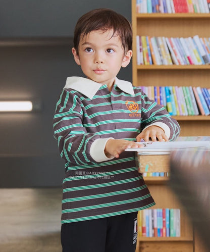 日本童裝 B:MING by BEAMS 條紋翻領上衣 100-130cm 男童款 秋冬季 TOPS