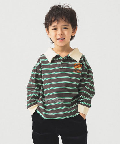 日本童裝 B:MING by BEAMS 條紋翻領上衣 100-130cm 男童款 秋冬季 TOPS