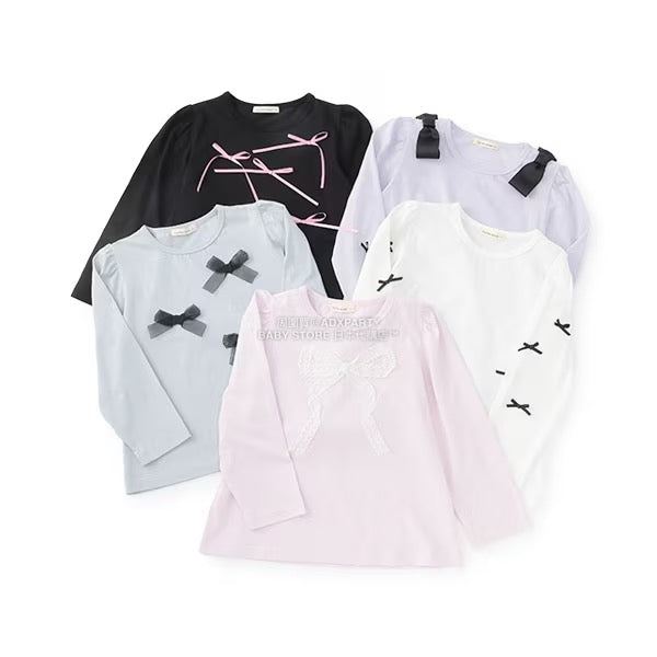 日本童裝 Ly# mine [柔軟棉] 蝴蝶結長袖上衣 100-150cm 女童款 秋季 TOPS