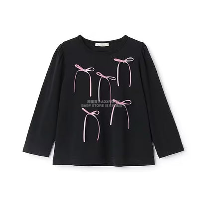 日本童裝 Ly# mine [柔軟棉] 蝴蝶結長袖上衣 100-150cm 女童款 秋季 TOPS