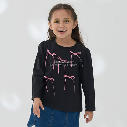 日本童裝 Ly# mine [柔軟棉] 蝴蝶結長袖上衣 100-150cm 女童款 秋季 TOPS