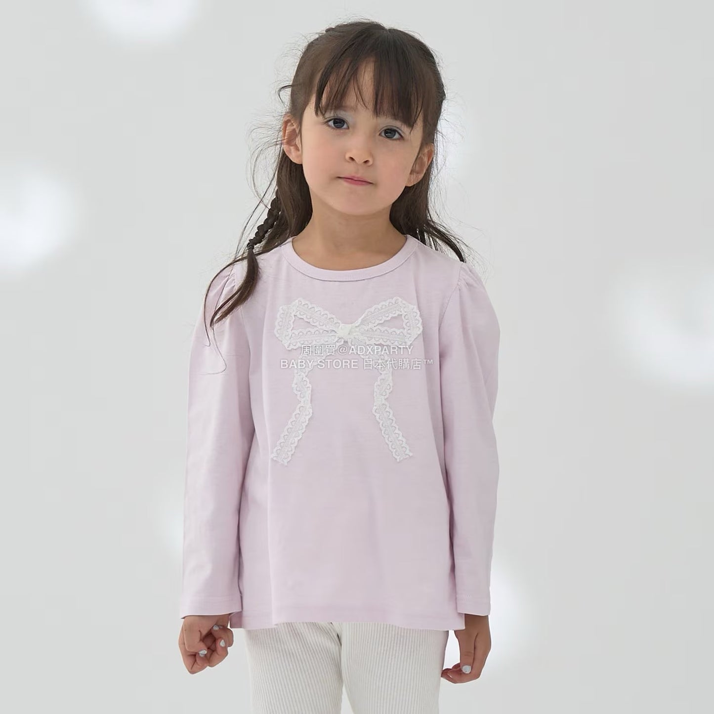 日本童裝 Ly# mine [柔軟棉] 蝴蝶結長袖上衣 100-150cm 女童款 秋季 TOPS