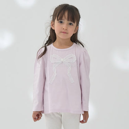 日本童裝 Ly# mine [柔軟棉] 蝴蝶結長袖上衣 100-150cm 女童款 秋季 TOPS