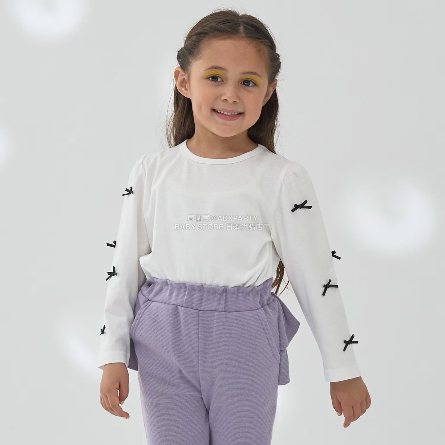 日本童裝 Ly# mine [柔軟棉] 蝴蝶結長袖上衣 100-150cm 女童款 秋季 TOPS