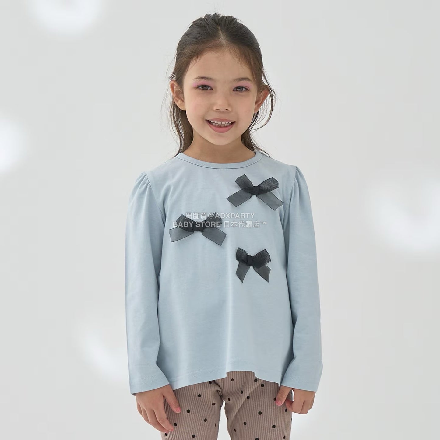 日本童裝 Ly# mine [柔軟棉] 蝴蝶結長袖上衣 100-150cm 女童款 秋季 TOPS