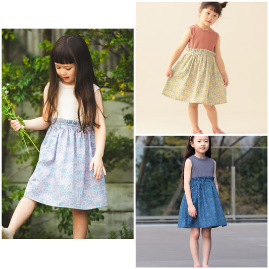 日本童裝 BE#AMS mini 碎花拼接無袖連身裙 90-150cm 女童款 夏季 DRESSES