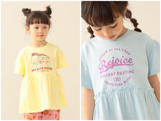 日本童裝 BE#AMS mini 印花皺褶上衣 90-140cm 女童款 夏季 TOPS