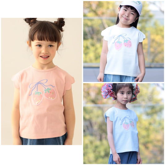 日本童裝 BE#AMS mini 士多啤梨荷葉邊上衣 90-150cm 女童款 夏季 TOPS