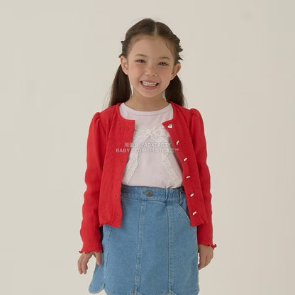 日本童裝 Ly# mine 宮廷肩袖薄外套 100-150cm 女童款 秋季 OUTERWEAR 聖誕紅/新年紅