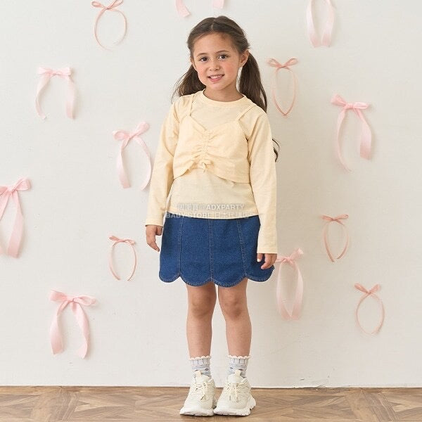 日本童裝 Ly# mine [柔軟棉] 吊帶背心&簡約上衣兩件套裝 100-150cm 女童款 秋季 TOPS