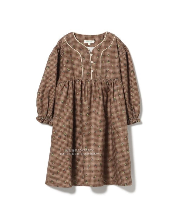 日本童裝 BEAMS mini 花卉格紋燈芯絨連身裙 90-140cm 女童款 秋冬季 DRESSES