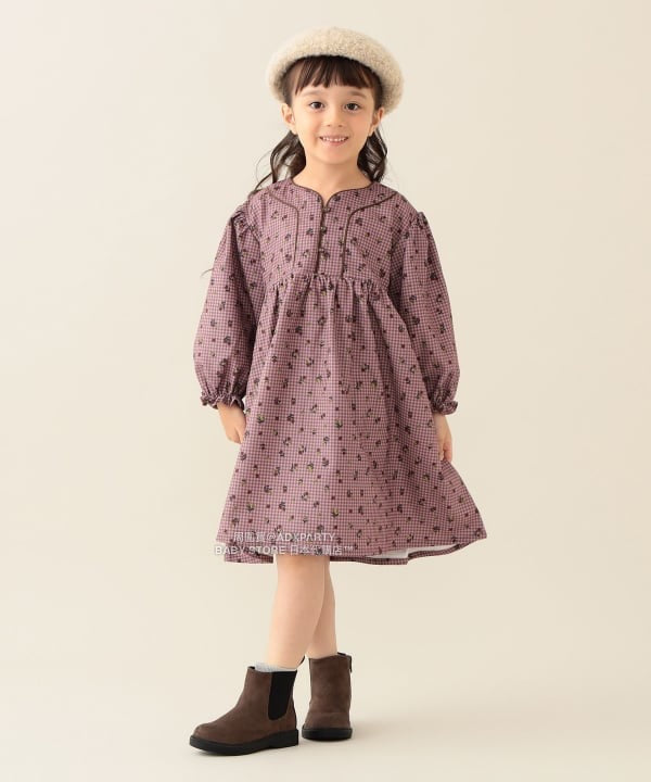 日本童裝 BEAMS mini 花卉格紋燈芯絨連身裙 90-140cm 女童款 秋冬季 DRESSES