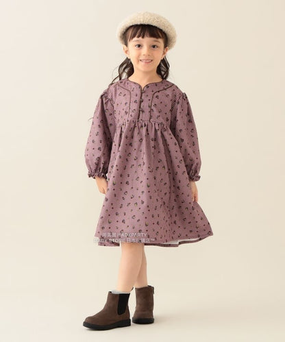 日本童裝 BEAMS mini 花卉格紋燈芯絨連身裙 90-140cm 女童款 秋冬季 DRESSES