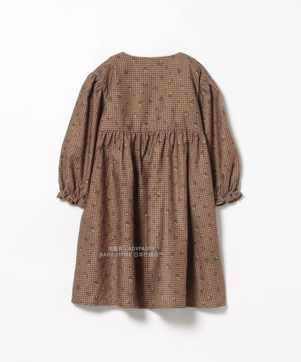 日本童裝 BEAMS mini 花卉格紋燈芯絨連身裙 90-140cm 女童款 秋冬季 DRESSES