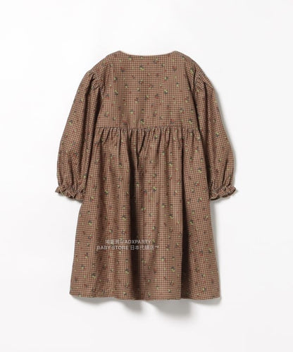 日本童裝 BEAMS mini 花卉格紋燈芯絨連身裙 90-140cm 女童款 秋冬季 DRESSES