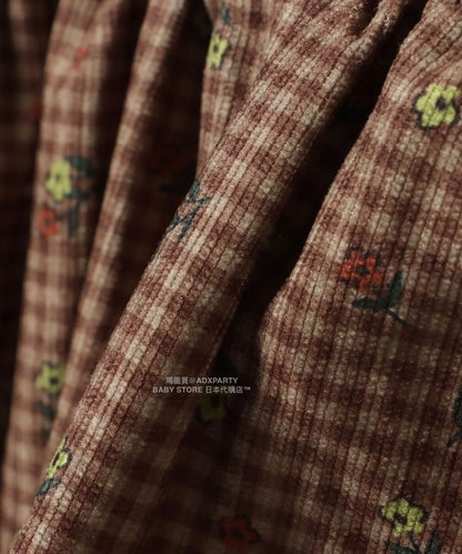 日本童裝 BEAMS mini 花卉格紋燈芯絨連身裙 90-140cm 女童款 秋冬季 DRESSES