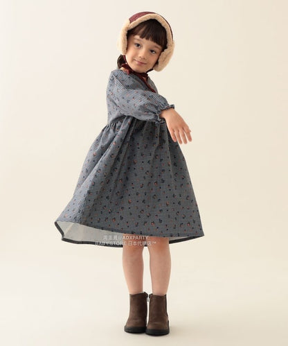 日本童裝 BEAMS mini 花卉格紋燈芯絨連身裙 90-140cm 女童款 秋冬季 DRESSES