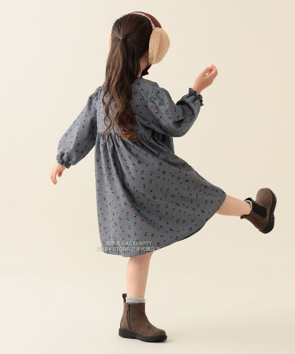 日本童裝 BEAMS mini 花卉格紋燈芯絨連身裙 90-140cm 女童款 秋冬季 DRESSES