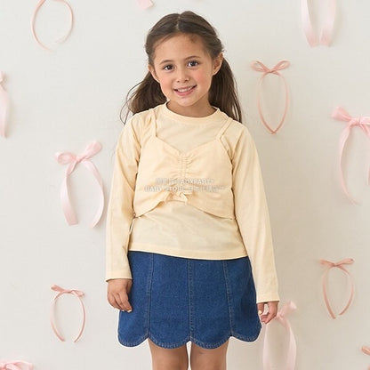 日本童裝 Ly# mine [柔軟棉] 吊帶背心&簡約上衣兩件套裝 100-150cm 女童款 秋季 TOPS