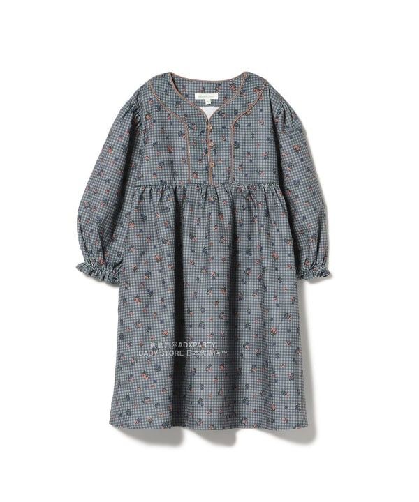 日本童裝 BEAMS mini 花卉格紋燈芯絨連身裙 90-140cm 女童款 秋冬季 DRESSES