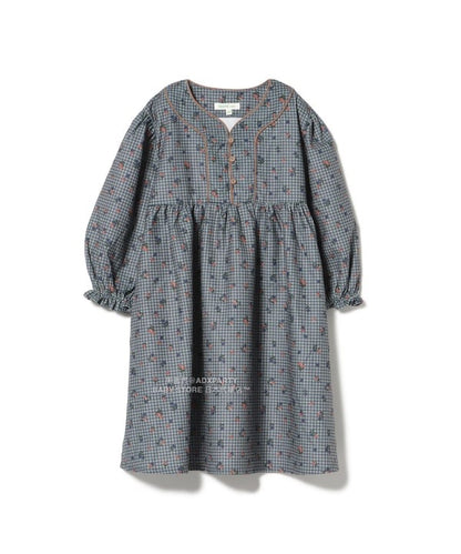日本童裝 BEAMS mini 花卉格紋燈芯絨連身裙 90-140cm 女童款 秋冬季 DRESSES