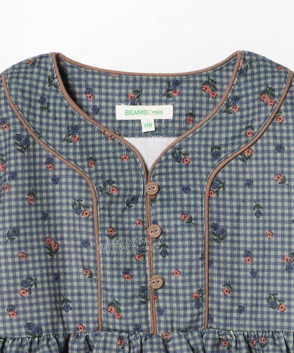 日本童裝 BEAMS mini 花卉格紋燈芯絨連身裙 90-140cm 女童款 秋冬季 DRESSES