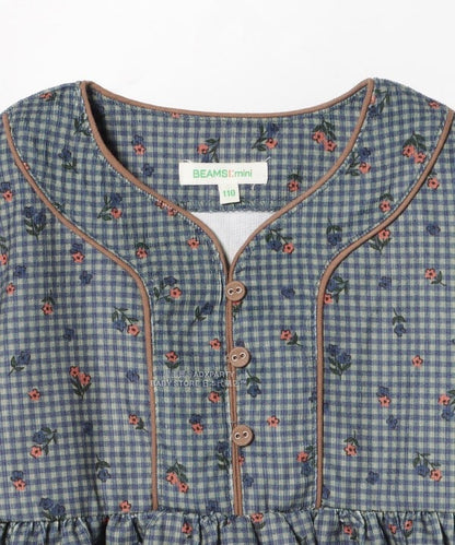 日本童裝 BEAMS mini 花卉格紋燈芯絨連身裙 90-140cm 女童款 秋冬季 DRESSES