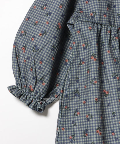 日本童裝 BEAMS mini 花卉格紋燈芯絨連身裙 90-140cm 女童款 秋冬季 DRESSES