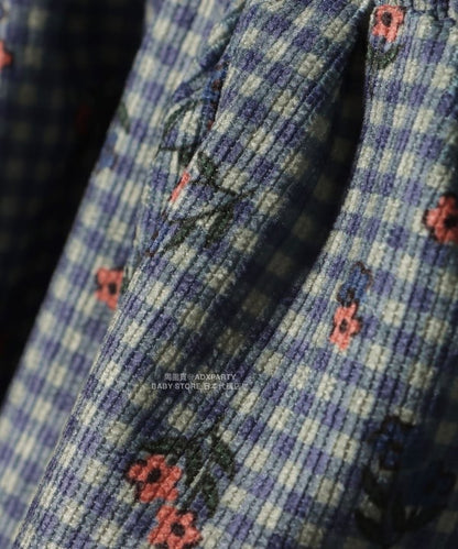 日本童裝 BEAMS mini 花卉格紋燈芯絨連身裙 90-140cm 女童款 秋冬季 DRESSES