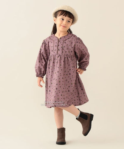 日本童裝 BEAMS mini 花卉格紋燈芯絨連身裙 90-140cm 女童款 秋冬季 DRESSES