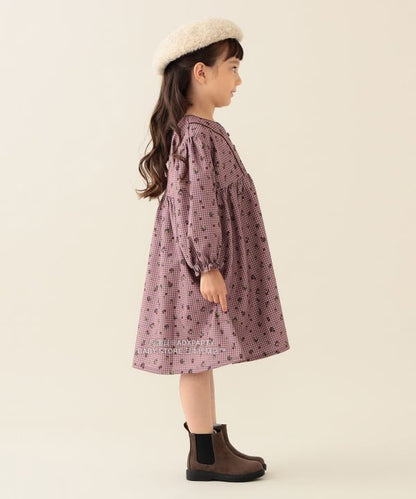 日本童裝 BEAMS mini 花卉格紋燈芯絨連身裙 90-140cm 女童款 秋冬季 DRESSES