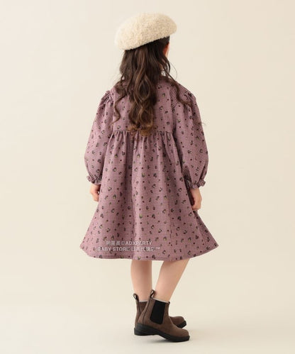 日本童裝 BEAMS mini 花卉格紋燈芯絨連身裙 90-140cm 女童款 秋冬季 DRESSES