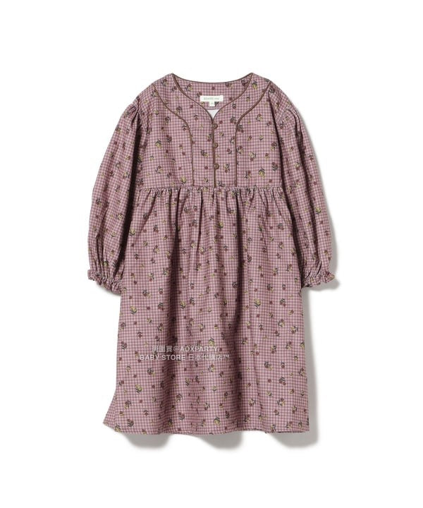 日本童裝 BEAMS mini 花卉格紋燈芯絨連身裙 90-140cm 女童款 秋冬季 DRESSES