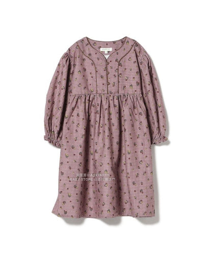 日本童裝 BEAMS mini 花卉格紋燈芯絨連身裙 90-140cm 女童款 秋冬季 DRESSES