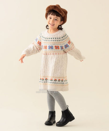 日本童裝 BEAMS mini 花卉麻花針織連身裙 90-140cm 女童款 秋冬季 DRESSES