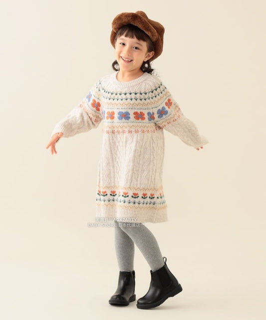 日本童裝 BEAMS mini 花卉麻花針織連身裙 90-140cm 女童款 秋冬季 DRESSES