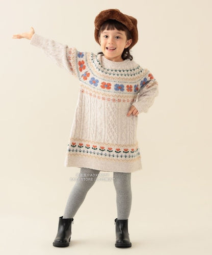 日本童裝 BEAMS mini 花卉麻花針織連身裙 90-140cm 女童款 秋冬季 DRESSES