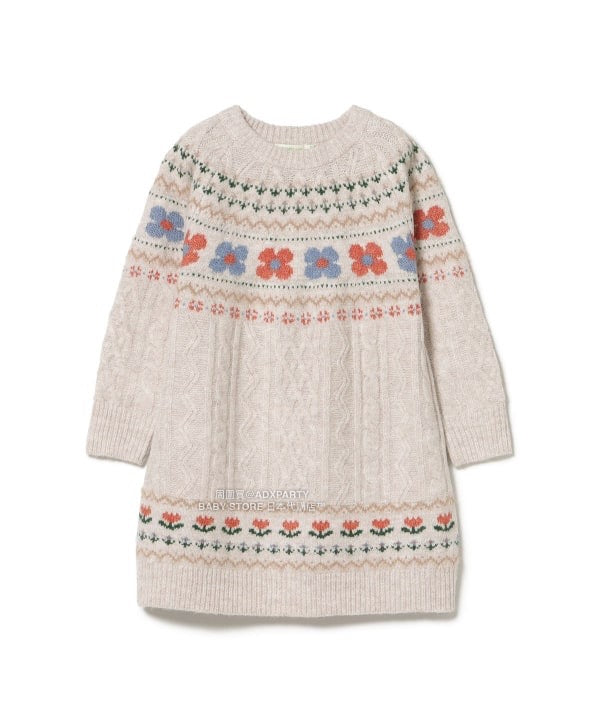 日本童裝 BEAMS mini 花卉麻花針織連身裙 90-140cm 女童款 秋冬季 DRESSES