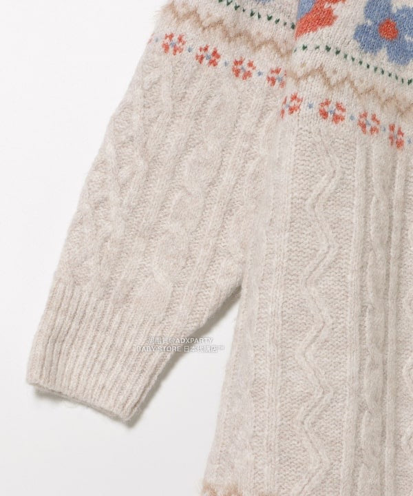 日本童裝 BEAMS mini 花卉麻花針織連身裙 90-140cm 女童款 秋冬季 DRESSES