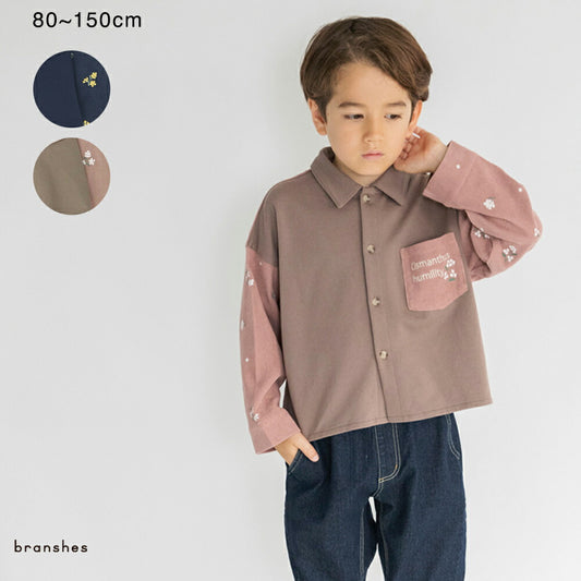 日本童裝 Branshes 碎花刺繡長袖襯衫 80-150cm 男童款 冬季 TOPS