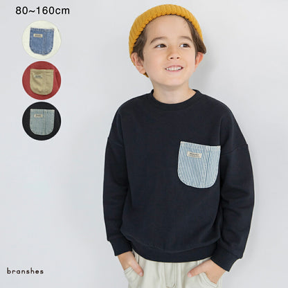日本童裝 Branshes 牛仔口袋衛衣 80-160cm 男童款 冬季 TOPS