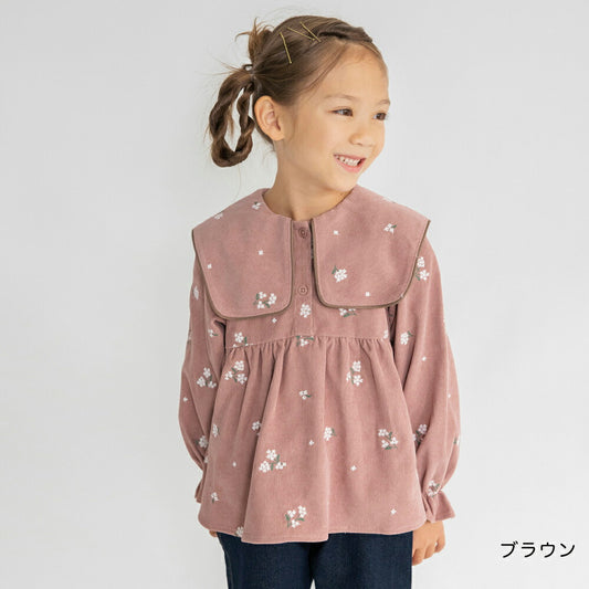 日本童裝 Branshes 桂花刺繡襯衫 80-150cm 女童款 冬季 TOPS