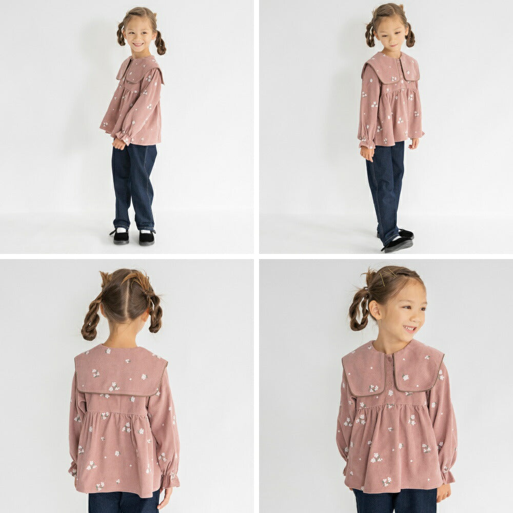 日本童裝 Branshes 桂花刺繡襯衫 80-150cm 女童款 冬季 TOPS