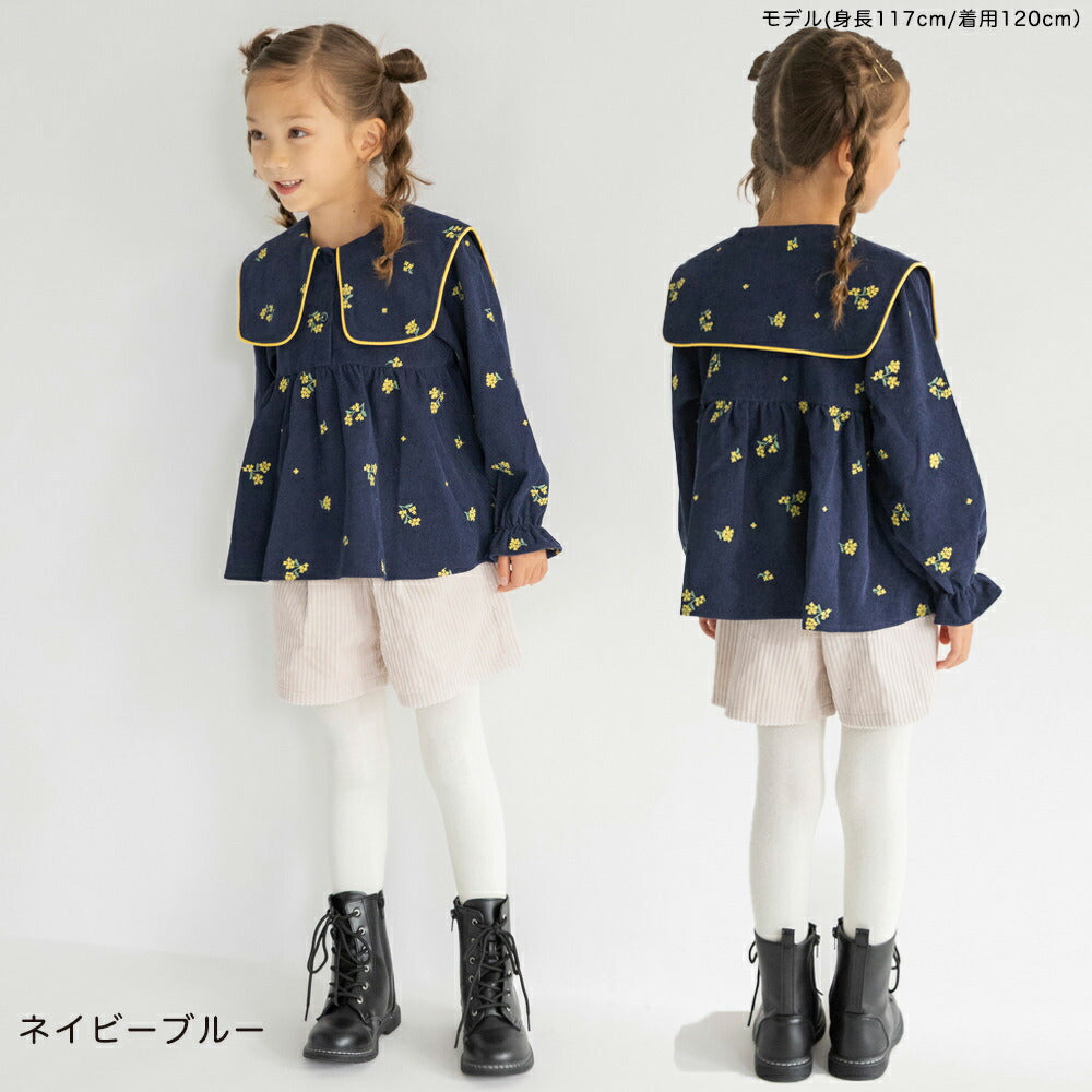 日本童裝 Branshes 桂花刺繡襯衫 80-150cm 女童款 冬季 TOPS