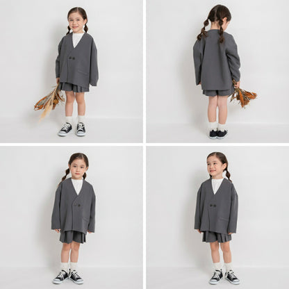 日本童裝 Branshes 圓領西裝外套+百摺裙褲套裝 100-130m 女童款 冬季 OUTERWEAR PANTS 面試/宴會/表演 兒童服飾