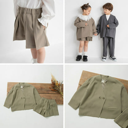 日本童裝 Branshes 圓領西裝外套+百摺裙褲套裝 100-130m 女童款 冬季 OUTERWEAR PANTS 面試/宴會/表演 兒童服飾