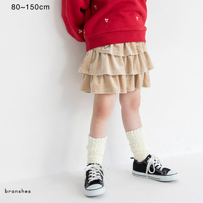 日本童裝 Branshes 天鵝絨荷葉邊裙褲 80-150m 女童款 冬季 PANTS