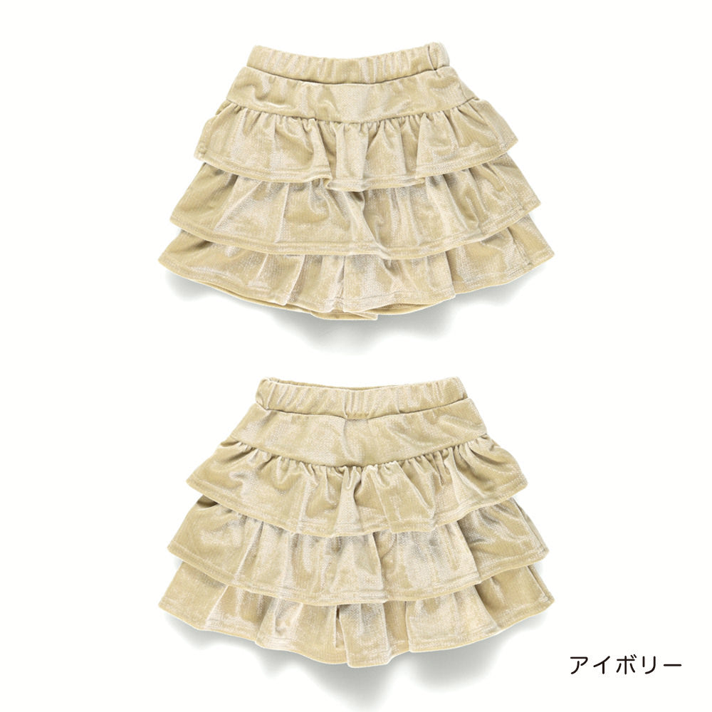 日本童裝 Branshes 天鵝絨荷葉邊裙褲 80-150m 女童款 冬季 PANTS