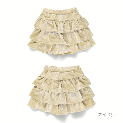 日本童裝 Branshes 天鵝絨荷葉邊裙褲 80-150m 女童款 冬季 PANTS